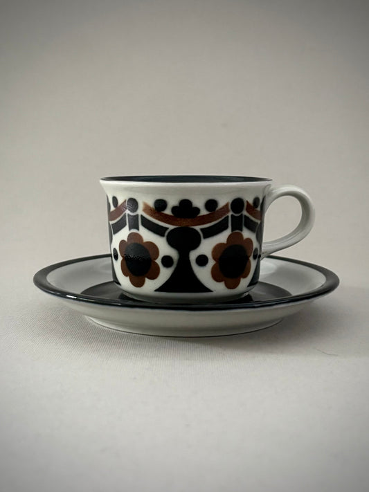 Riikka Brown Coffee Set – Arabia Finland (6 Cups with Saucers + Sugar Bowl)