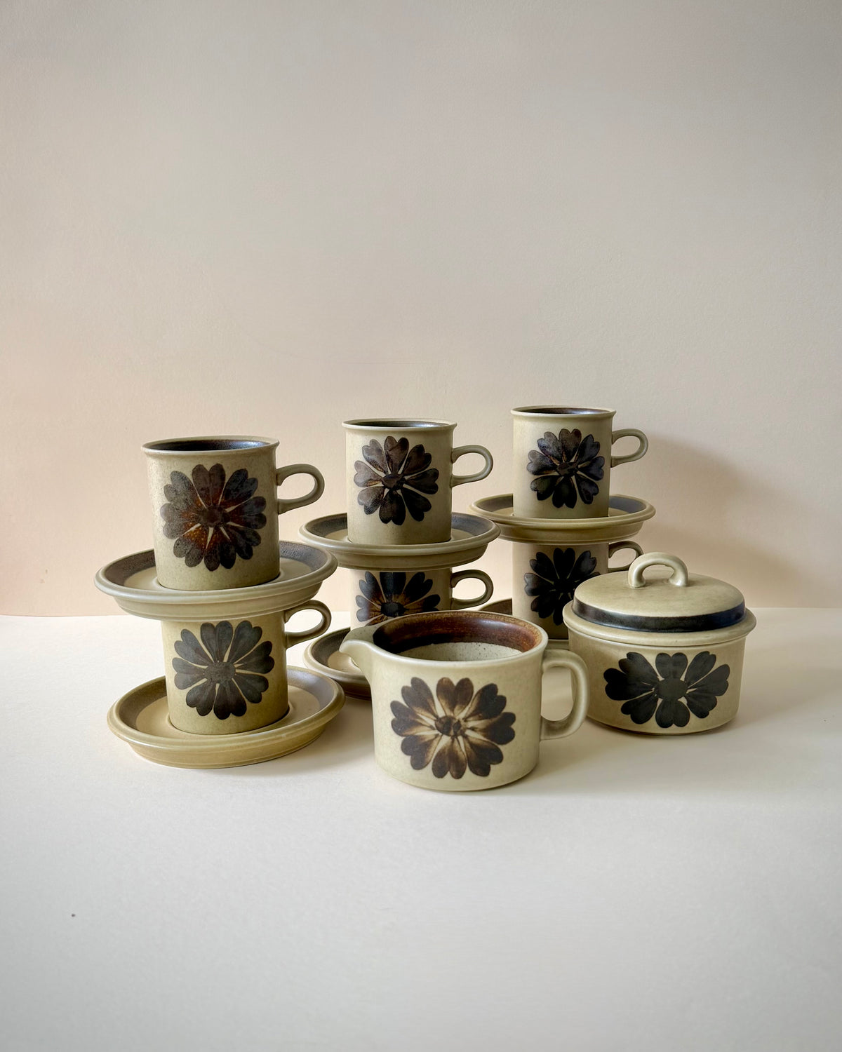Arabia Finland Tunturi Stoneware Coffee Set for 6
