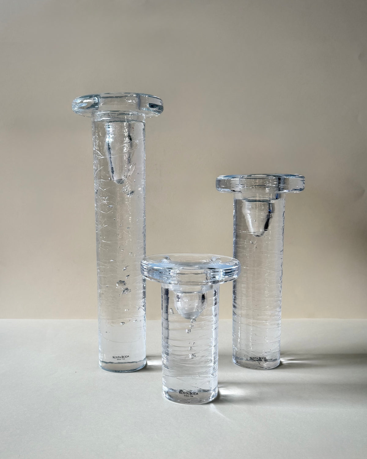 Kosta Boda Cool Crystal Candle Holders, Set of 3, by Kjell Engman