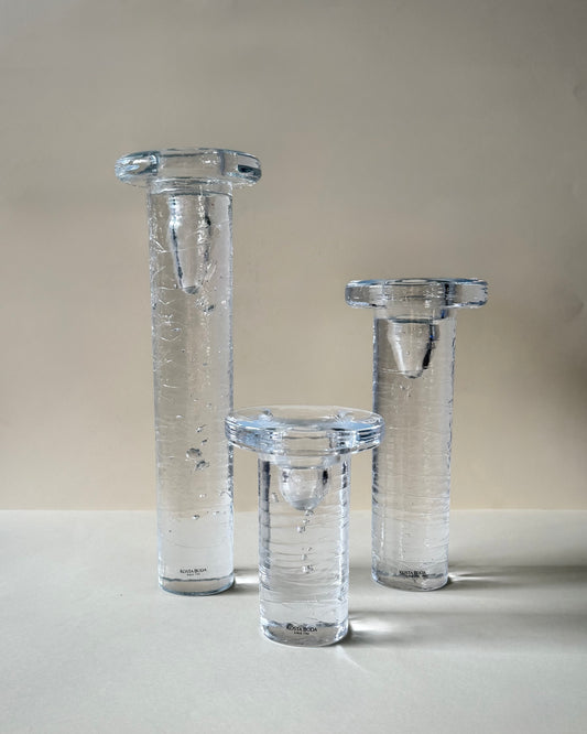 Kosta Boda Cool Crystal Candle Holders, Set of 3, by Kjell Engman