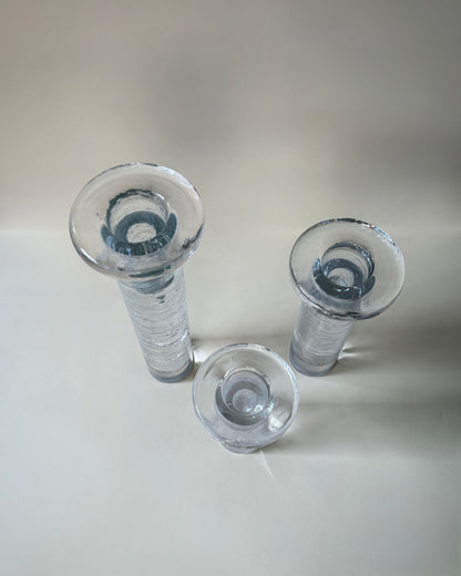 Kosta Boda Cool Crystal Candle Holders, Set of 3, by Kjell Engman