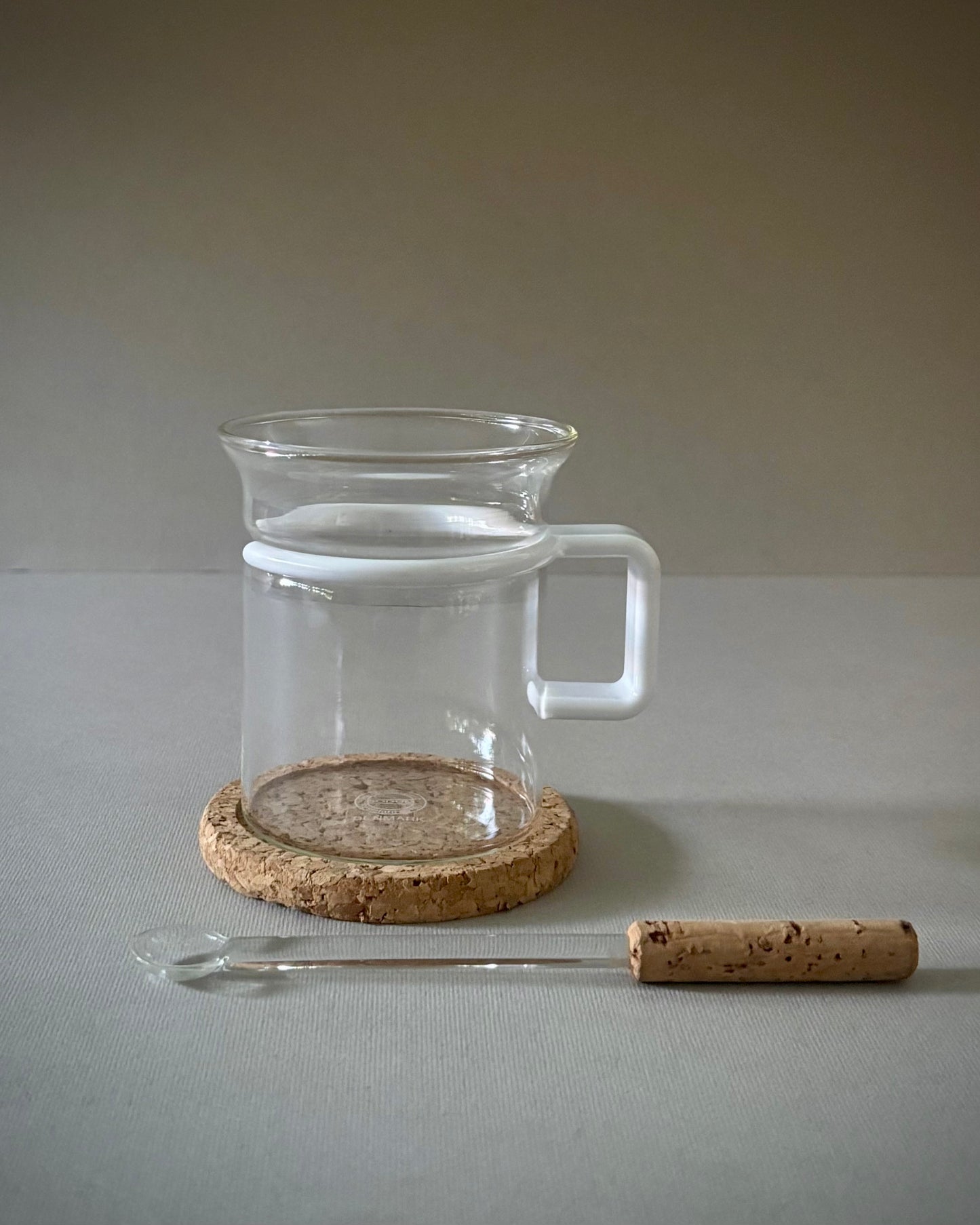 Glass Mug Set with Cork Coasters and Spoons – Bodum, Denmark (design by Carsten Jørgensen)