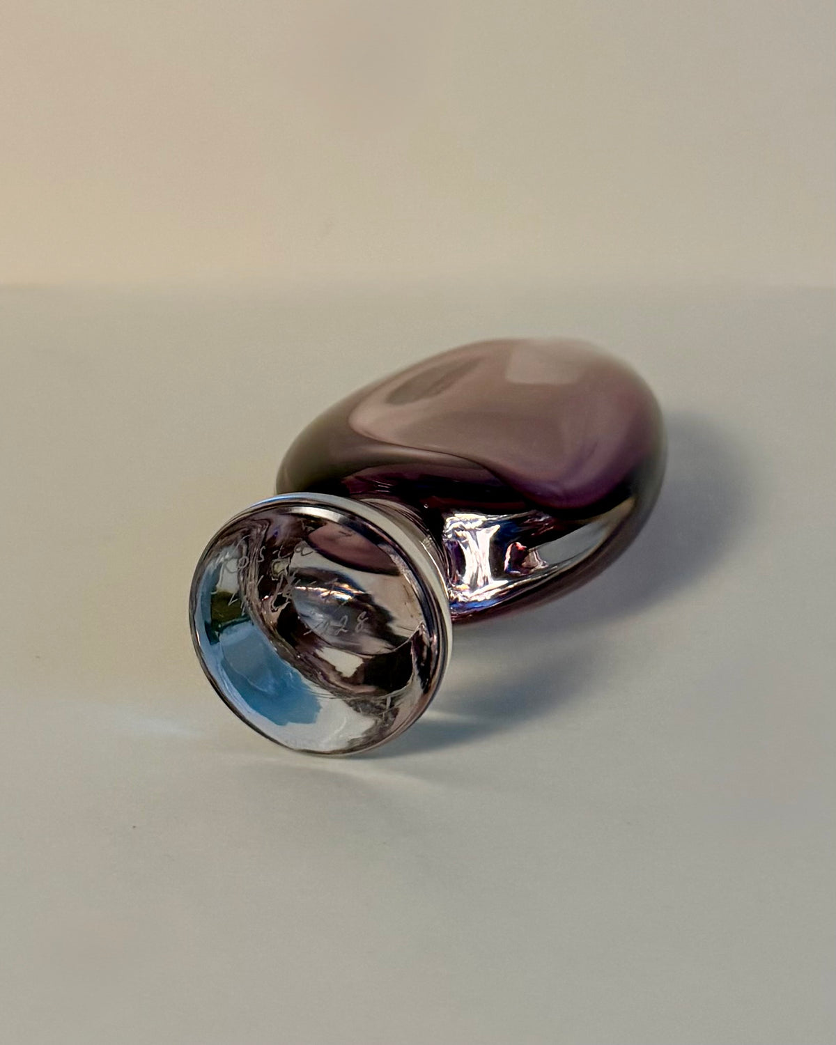 Kosta LH 1657/128 Sommerso glass vase by Vicke Lindstrand, angled side view showing the layered clear glass and purple inner core
