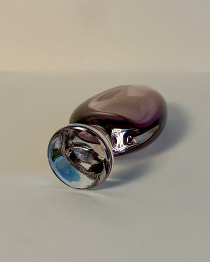 Kosta LH 1657/128 Sommerso glass vase by Vicke Lindstrand, angled side view showing the layered clear glass and purple inner core