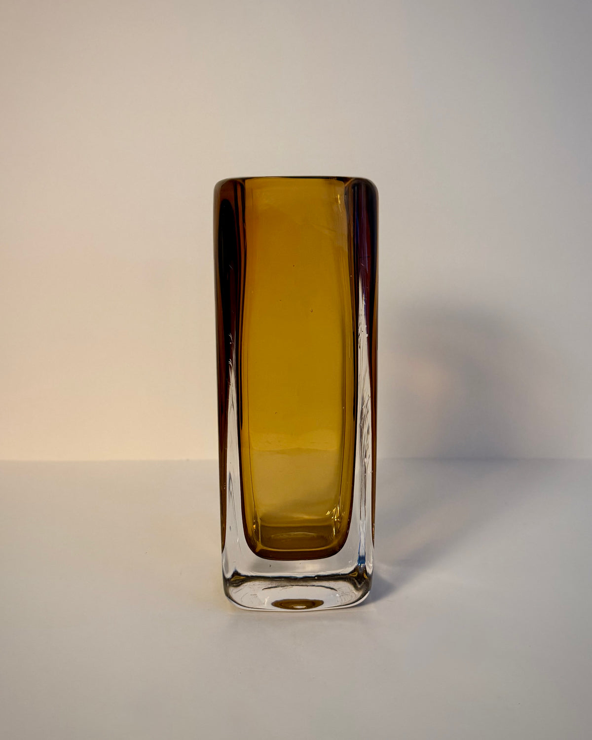Kosta LH 1898/227 Sommerso glass vase by Vicke Lindstrand, tall front view of the rectangular form