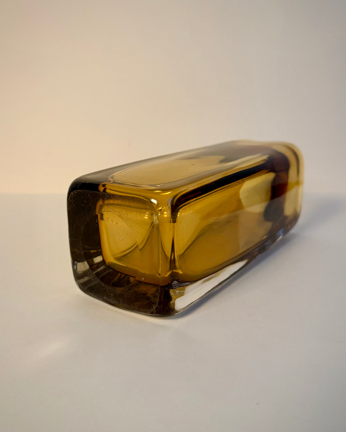 Kosta LH 1898/227 Sommerso glass vase by Vicke Lindstrand, angled front view showing the depth of the clear casing