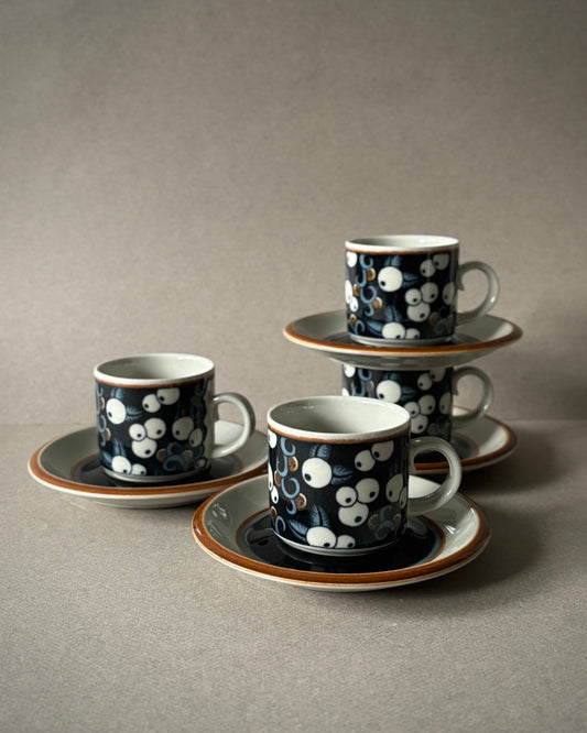 Taika Coffee Cup and Saucer by Arabia Finland 1976-1979 Set of 4